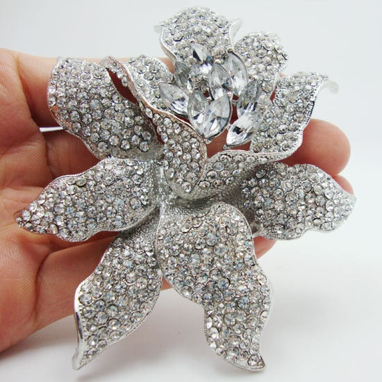 Rhinestones Crystal Orchid Flower Brooch Pin