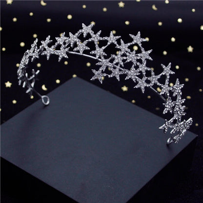 Baroque Metal Stars Rhinestone Crown Tiaras for Bride Queen Bridal Diadem Girls