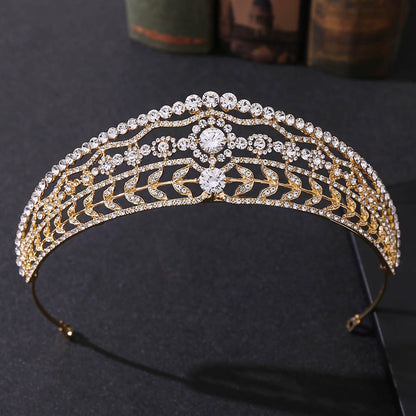 Baroque Crystal Leaf Bridal Tiaras Crown Rhinestone Pageant Diadem Headbands Wedding Tiara