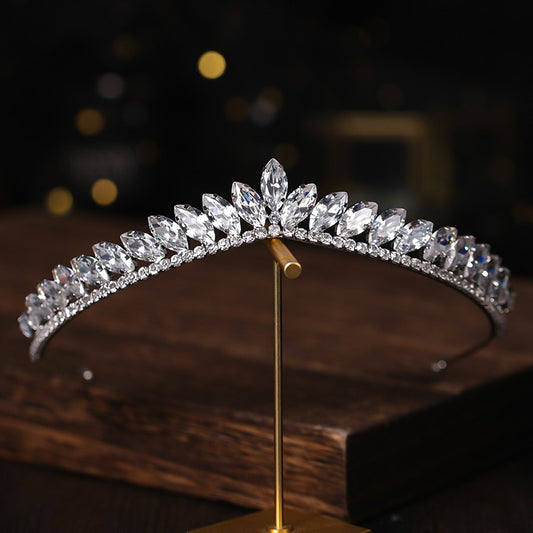 Baroque Silver Color Crystal Bridal Tiaras Crowns Rhinestone Pageant Diadem Veil Tiara Headband