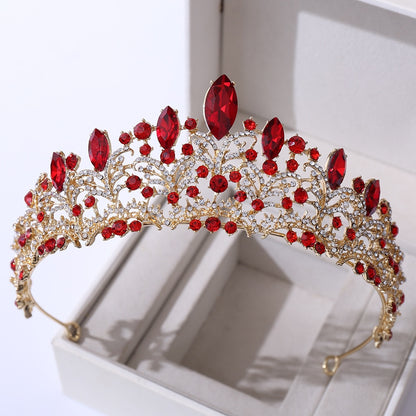 Baroque Retro Rose Gold Peach Crystal Bridal Tiaras Crown Rhinestone Pageant Diadem Veil Tiara