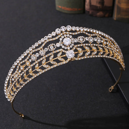 Baroque Crystal Leaf Bridal Tiaras Crown Rhinestone Pageant Diadem Headbands Wedding Tiara