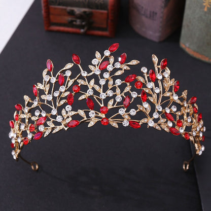 Baroque Retro Gold Color Green Crystal Leaf Bridal Tiara Crown Rhinestone Pageant Diadem Bride