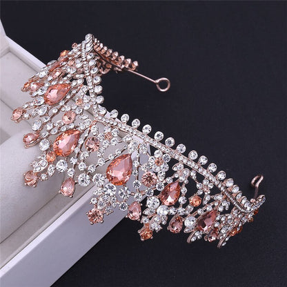 Vintage Water Drop Crystal Crown Headband for Princess Tiaras Party Dress Bridal Diadem Accessory