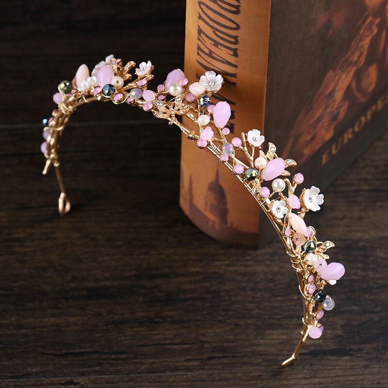 New Wedding Crown Leaf Flower Gold Crown Rhinestone Pearl Crown Headband Wedding Bridal Crown