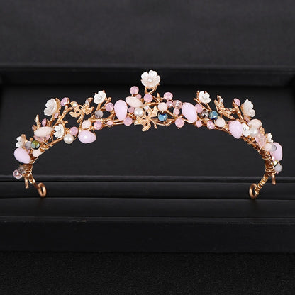 New Wedding Crown Leaf Flower Gold Crown Rhinestone Pearl Crown Headband Wedding Bridal Crown