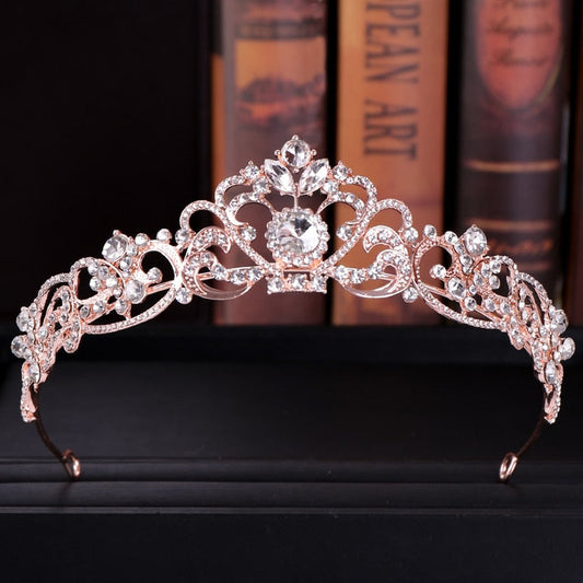 Trendy Crystal Crown Rose Gold Bridal Tiara And Crown for Wedding Bride Women Jewelry