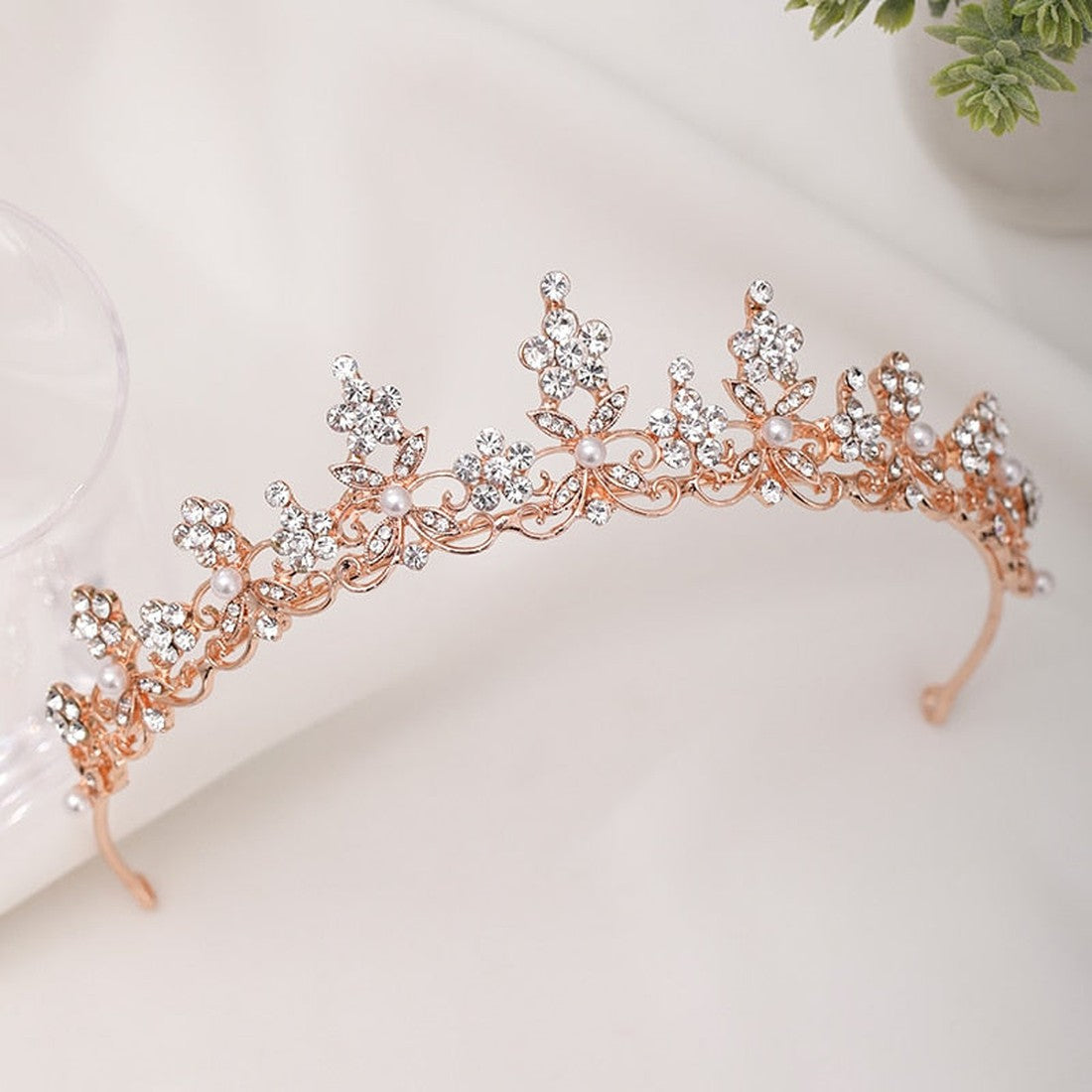 Rhinestone Flower Crown Bride Headdress Wedding Tiara Headband band Women Girl Rose Gold Crystal