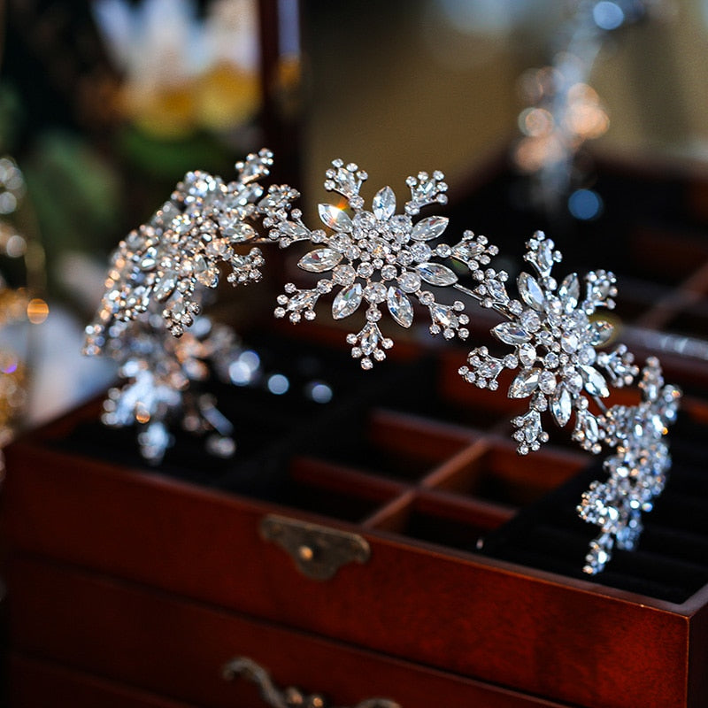 Crystal Snowflake band Bridal Tiaras Baroque Crown Rhinestone Pageant Diadem Headband Wedding