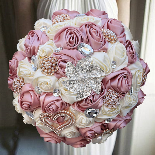 Pink Wedding Brooch Brooch Bouquet - Bride Wedding Bouquets Bridesmaids Silk Rose Flower