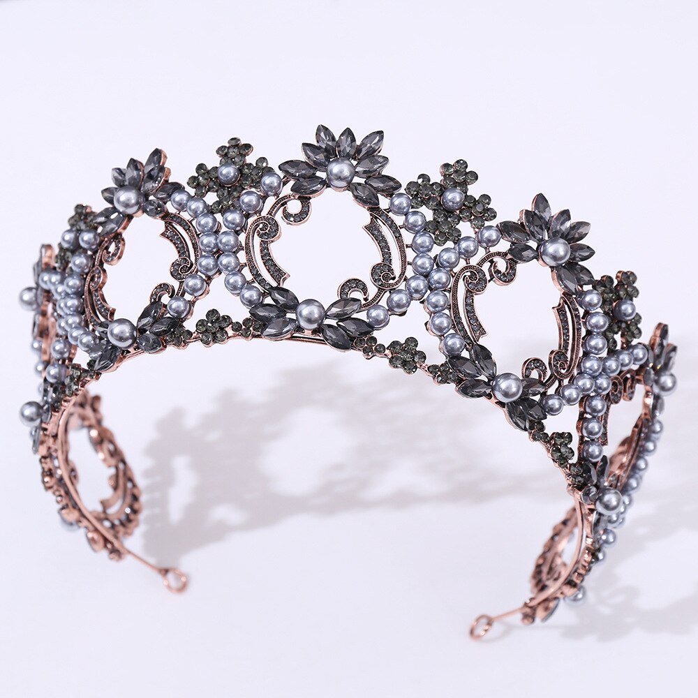 Baroque Bronze Black Purple Crystal Pearl Round Bridal Tiaras Crowns