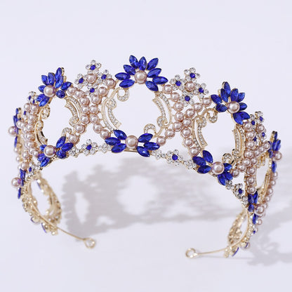 Baroque Bronze Black Purple Crystal Pearl Round Bridal Tiaras Crowns