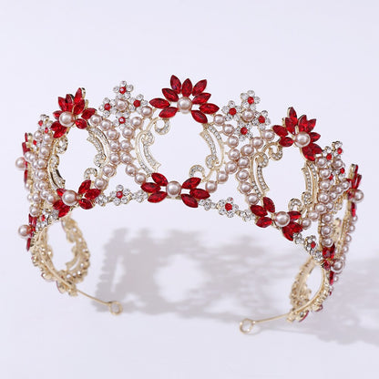 Baroque Bronze Black Purple Crystal Pearl Round Bridal Tiaras Crowns