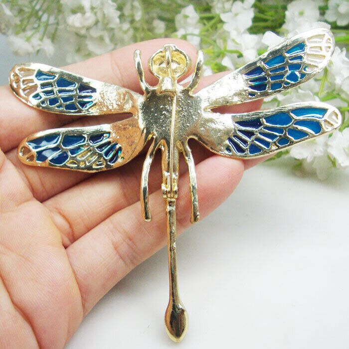 Blue Crystal Rhinestone Dragonfly Insect Brooch Pin