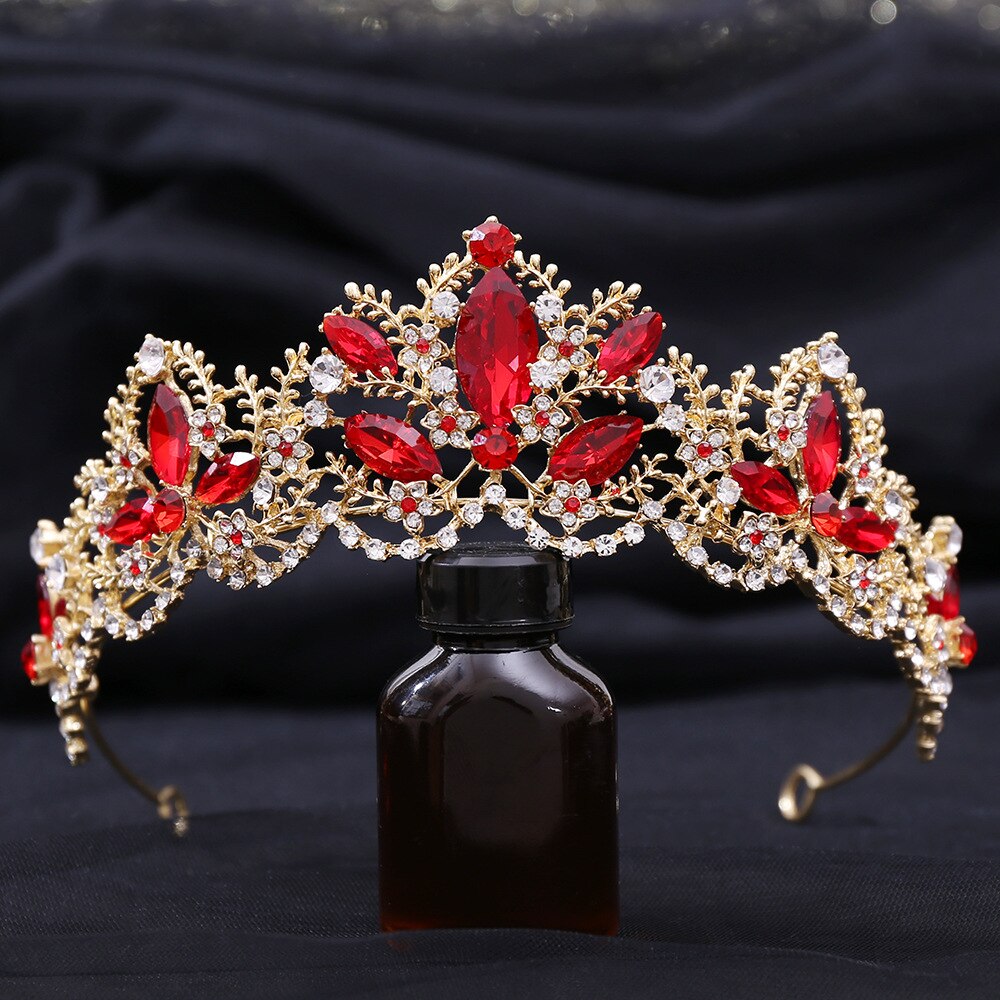 Baroque Gold Color Green Crystal Bridal Crown Tiaras Rhinestone Diadem Veil Tiara Bride Headband