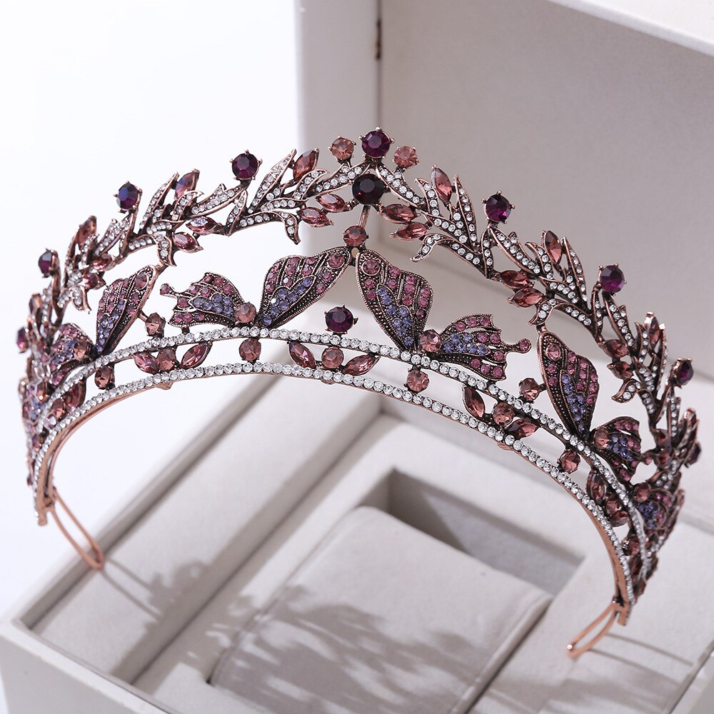 Baroque Vintage Bronze Crystal Butterfly Bridal Crown Tiara Rhinestone Diadem Tiaras Headband