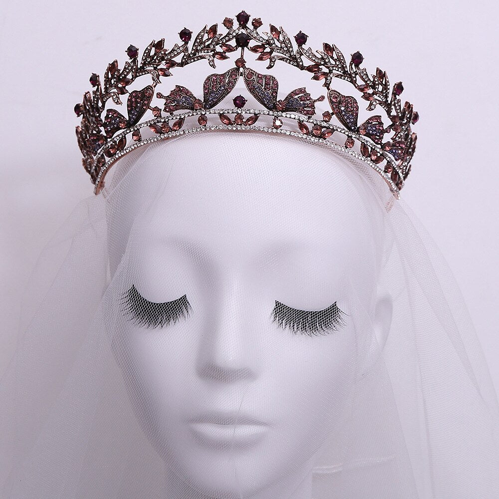 Baroque Vintage Bronze Crystal Butterfly Bridal Crown Tiara Rhinestone Diadem Tiaras Headband