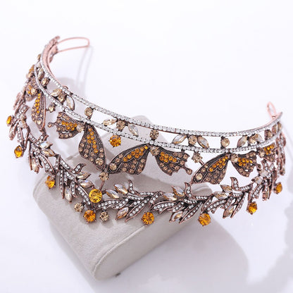 Baroque Vintage Bronze Crystal Butterfly Bridal Crown Tiara Rhinestone Diadem Tiaras Headband