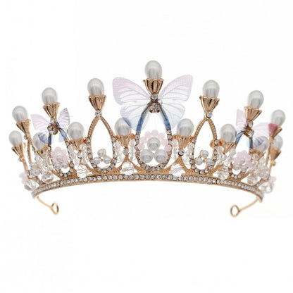 Fashion Cute Romantic Pink Blue Butterfly Crowns Wedding Prom Princess Girls Crystal Pearls Tiara Headband Bride Headband Diadem