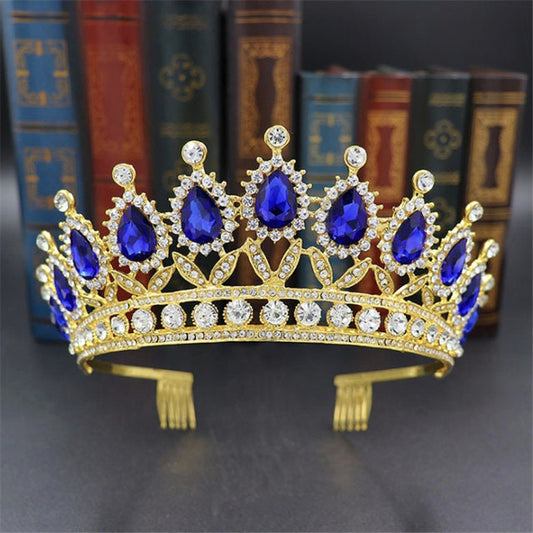 Baroque Teal Blue Crystal Crowns Diadem Rhinestone, bridal tiara set,flower girl tiara,prism tiara,wedding tiara set,royal replica tiara