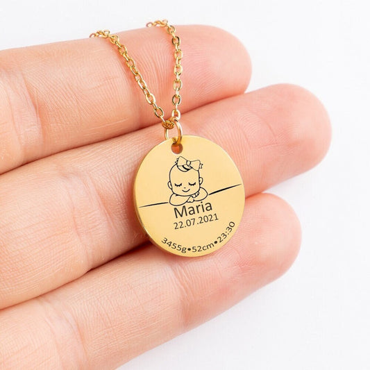 Baby Birth Details Necklace - Personalizable Necklace