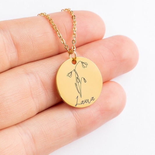 Name & Birth flower Necklace - Personalizable Jewelry