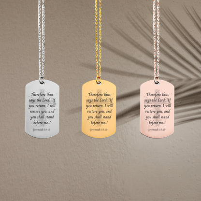 Jeremiah 15 19 quote necklace, gold bible verse, 14k gold cross charm necklace, confirmation gift, gold bar tag necklace,religious scripture