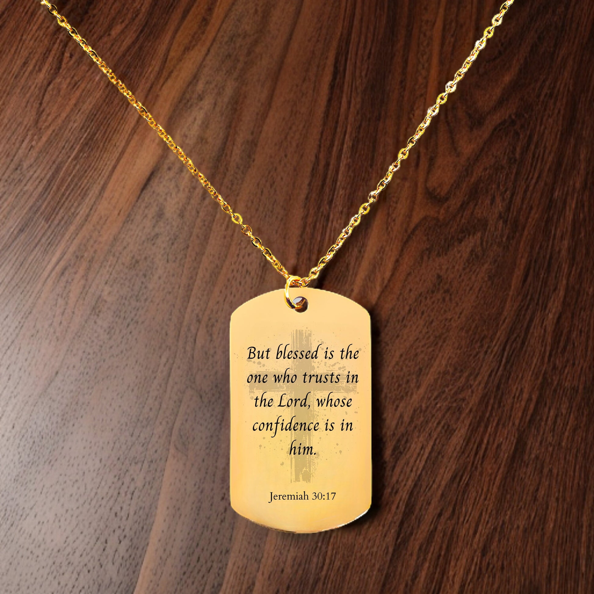 Jeremiah 30 17quote necklace, gold bible verse, 14k gold cross charm necklace, confirmation gift, gold bar tag necklace,religious scripture