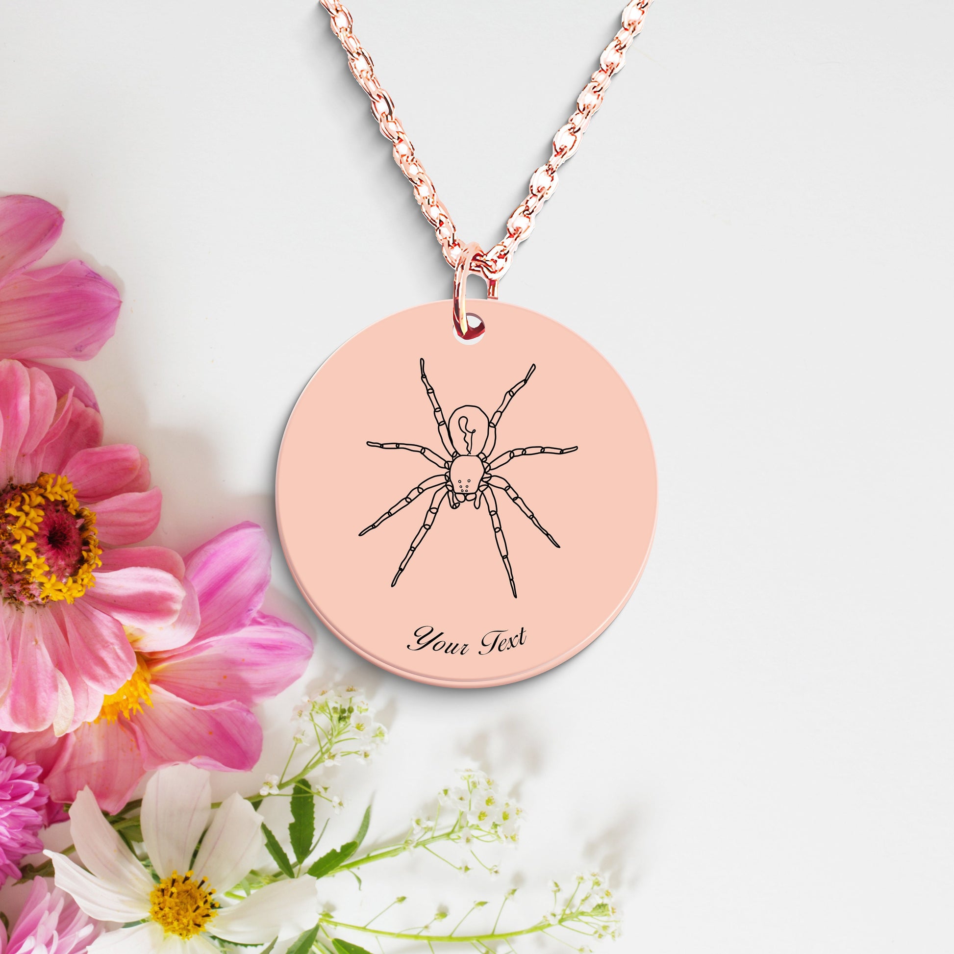 Spider Engraved 14K Necklace- Personalize it