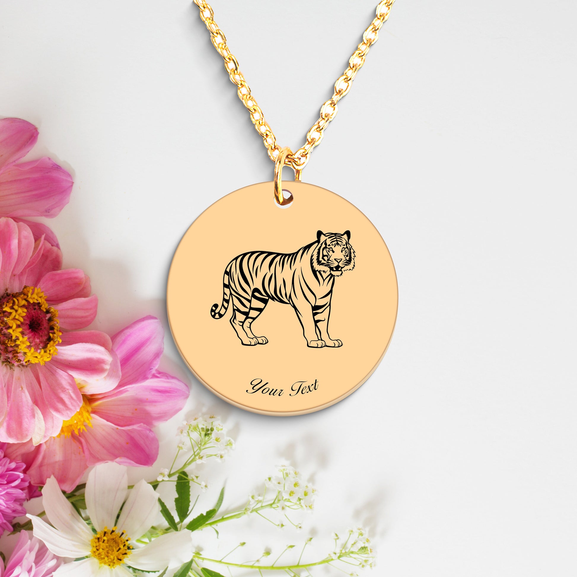 Tiger Engraved 14K Necklace- Personalize it