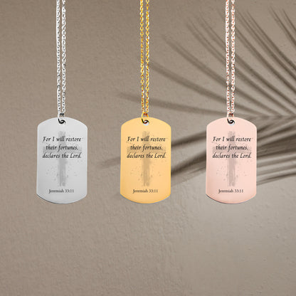 Jeremiah 33 11 quote necklace, gold bible verse, 14k gold cross charm necklace, confirmation gift, gold bar tag necklace,religious scripture