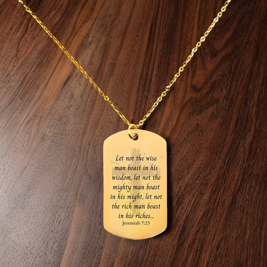 Jeremiah 7 23 quote necklace, gold bible verse, 14k gold cross charm necklace, confirmation gift, gold bar tag necklace,religious scripture